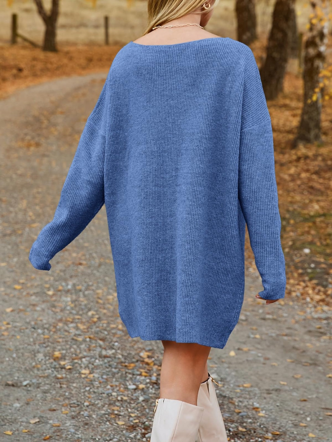 V-Neck Dropped Shoulder Sweater Dress 7db74a1c-62f1-4881-aaad-1ea6d6c7e068-Max Glownestbest