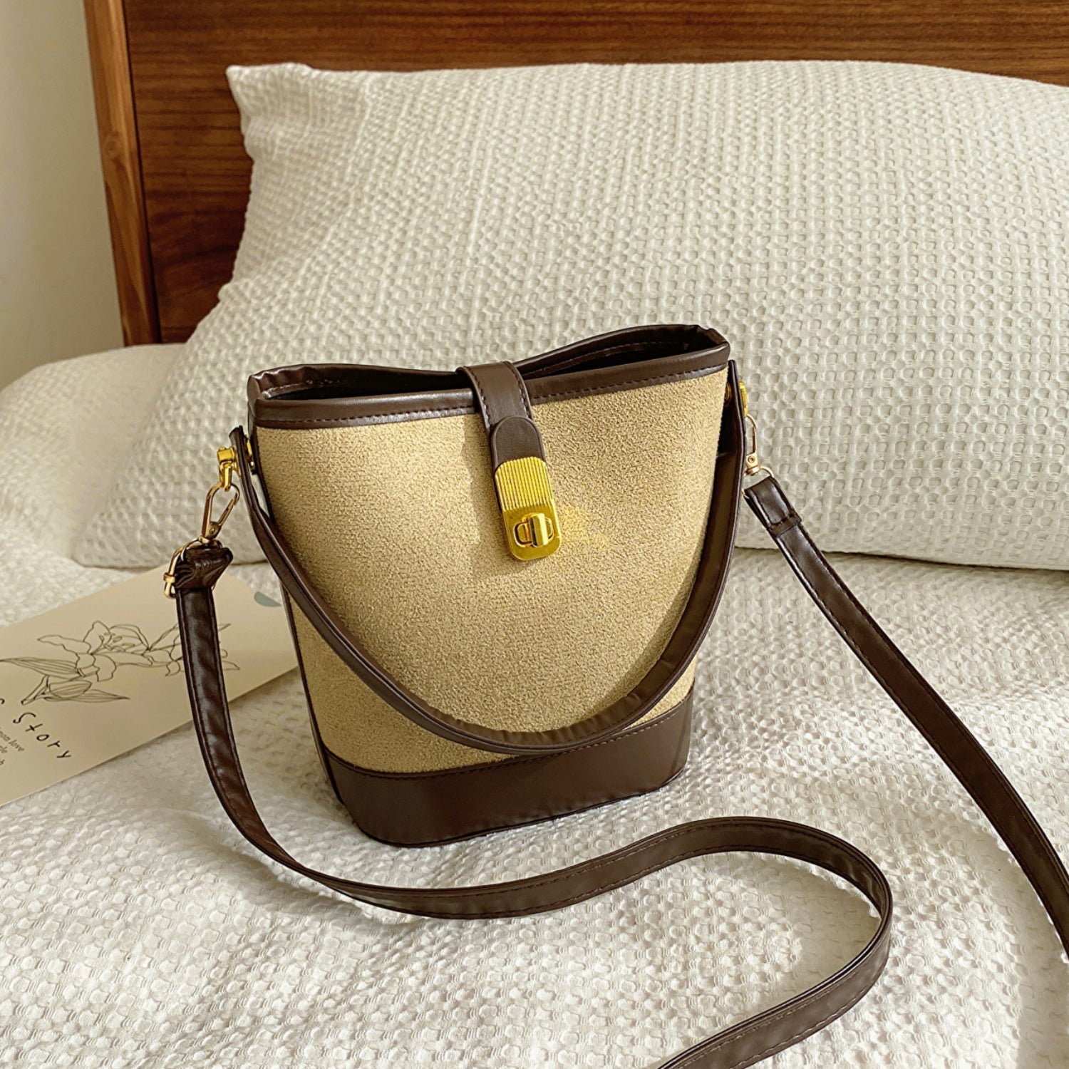 PU Leather Bucket Crossbody Bag Khaki One Size 7db9d428-3cc2-4733-b292-d0647029ce28-Max Trendsi