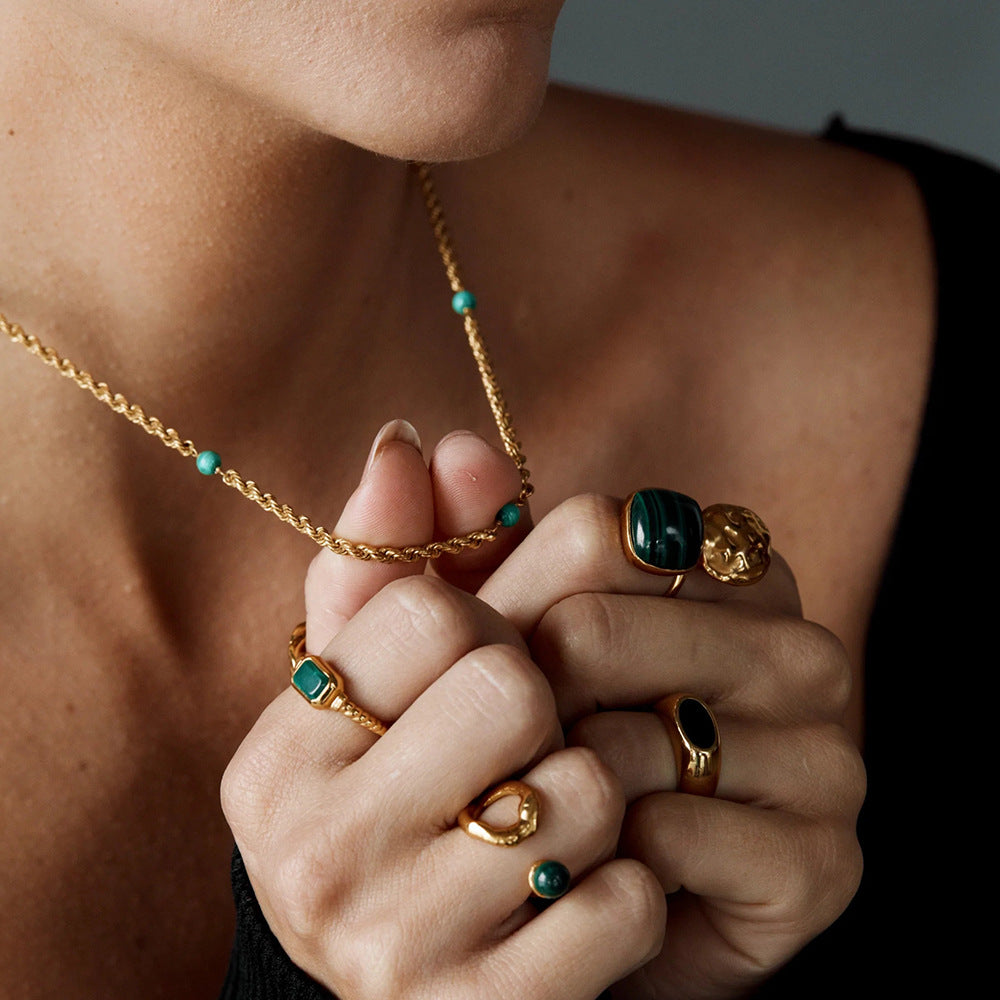 18k Gold Plated Inlaid Natural Green Malachite Twist Chain Style Necklace 7dfbf865-f6a7-4aef-89a0-f5fd836aa304 Artshiney