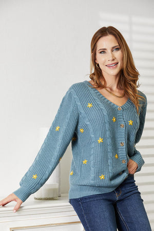 Glownestbest® | HEYSON Full Size Floral Embroidered Cable Cardigan 7e11b0e07ef14e05b3bfbb552a0e9172-Max Glownestbest