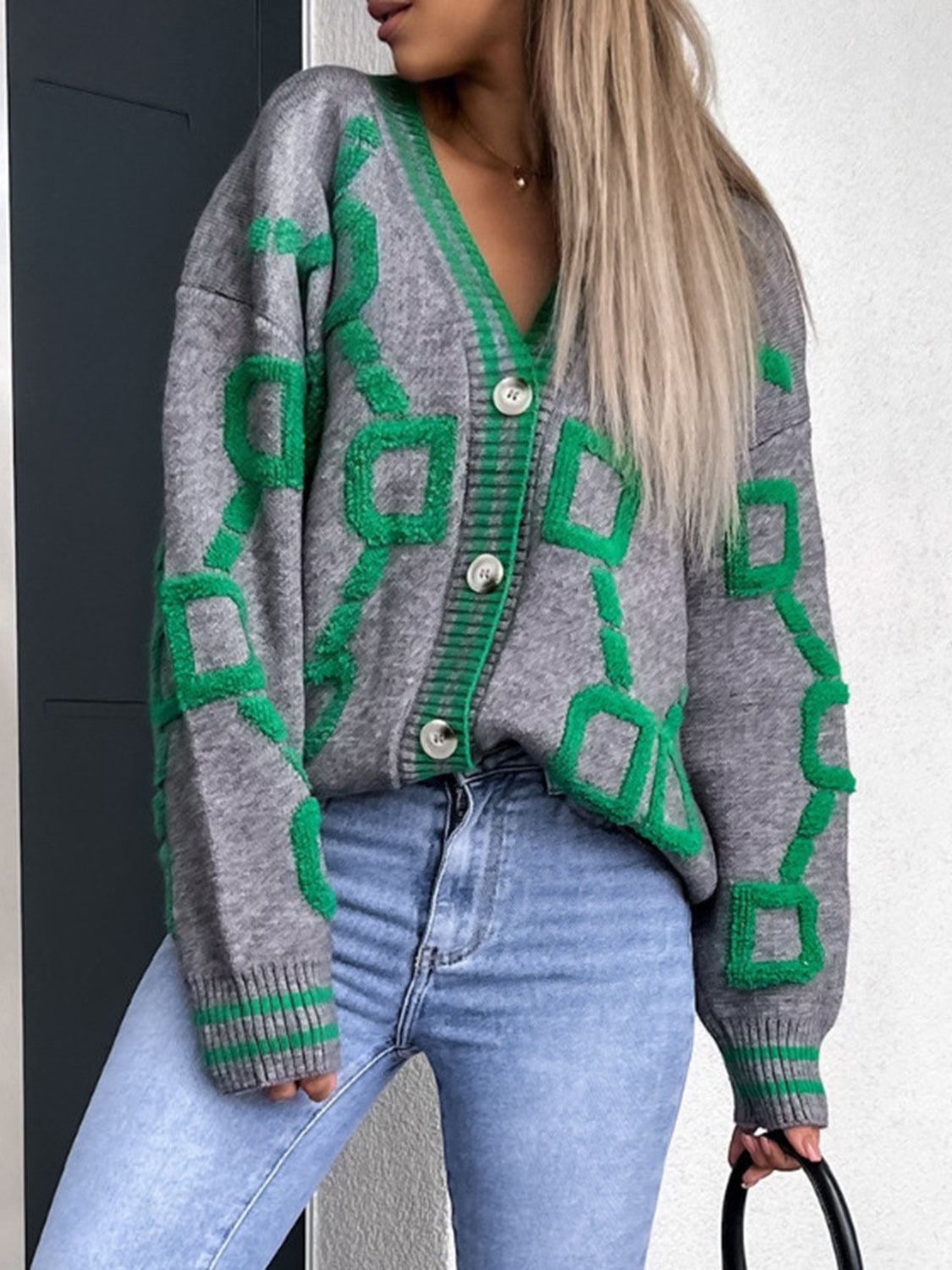 Geometric Dropped Shoulder Button Down Cardigan 7e1df7ae9ea44ca599798ac1e8cc7528-Max Glownestbest