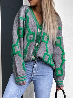 Geometric Dropped Shoulder Button Down Cardigan 7e1df7ae9ea44ca599798ac1e8cc7528-Max Glownestbest