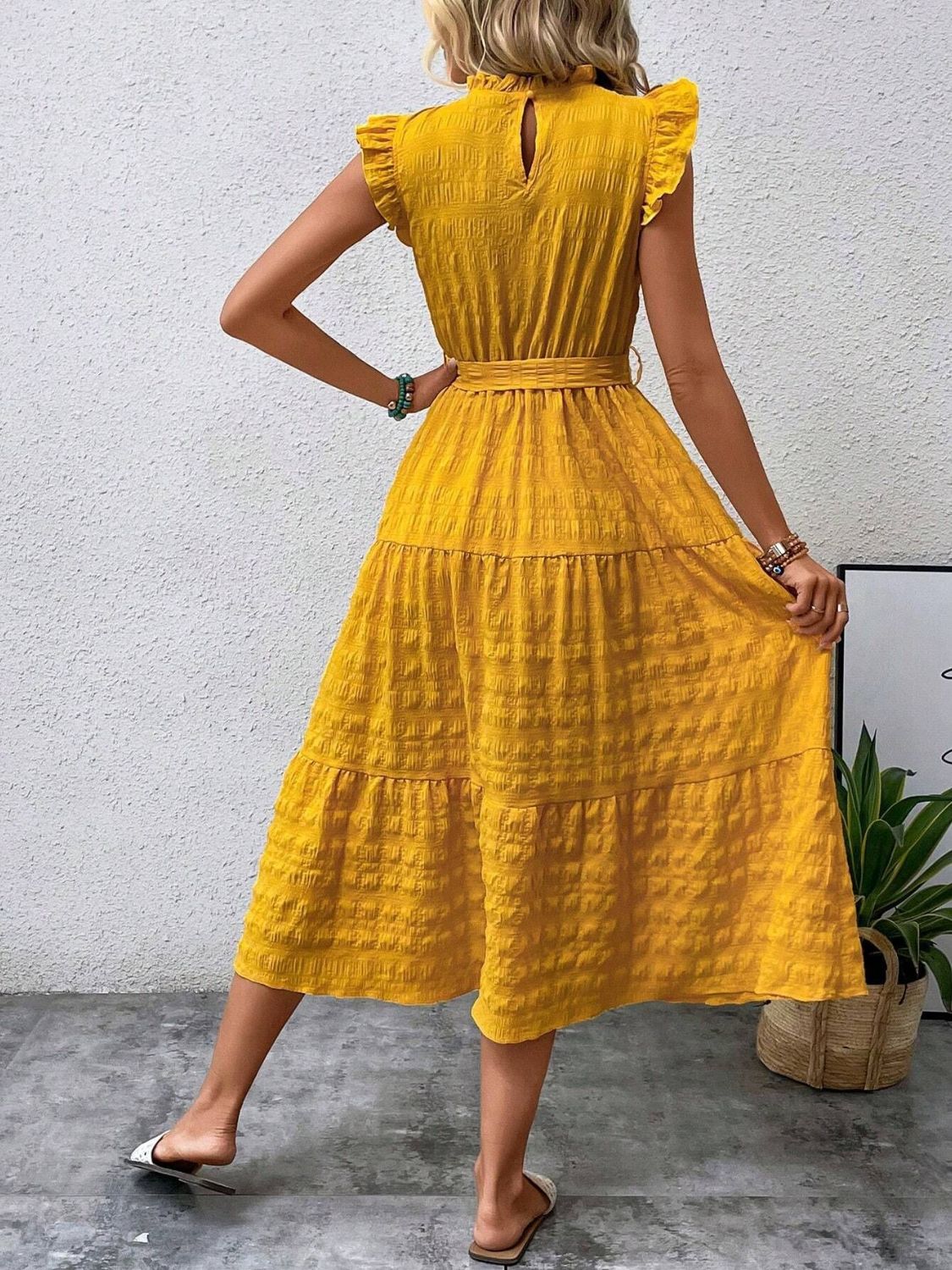 Tied Ruffled Cap Sleeve Midi Dress 7e32d69e-f3bd-4be9-9561-2d055aa7c313-Max Trendsi