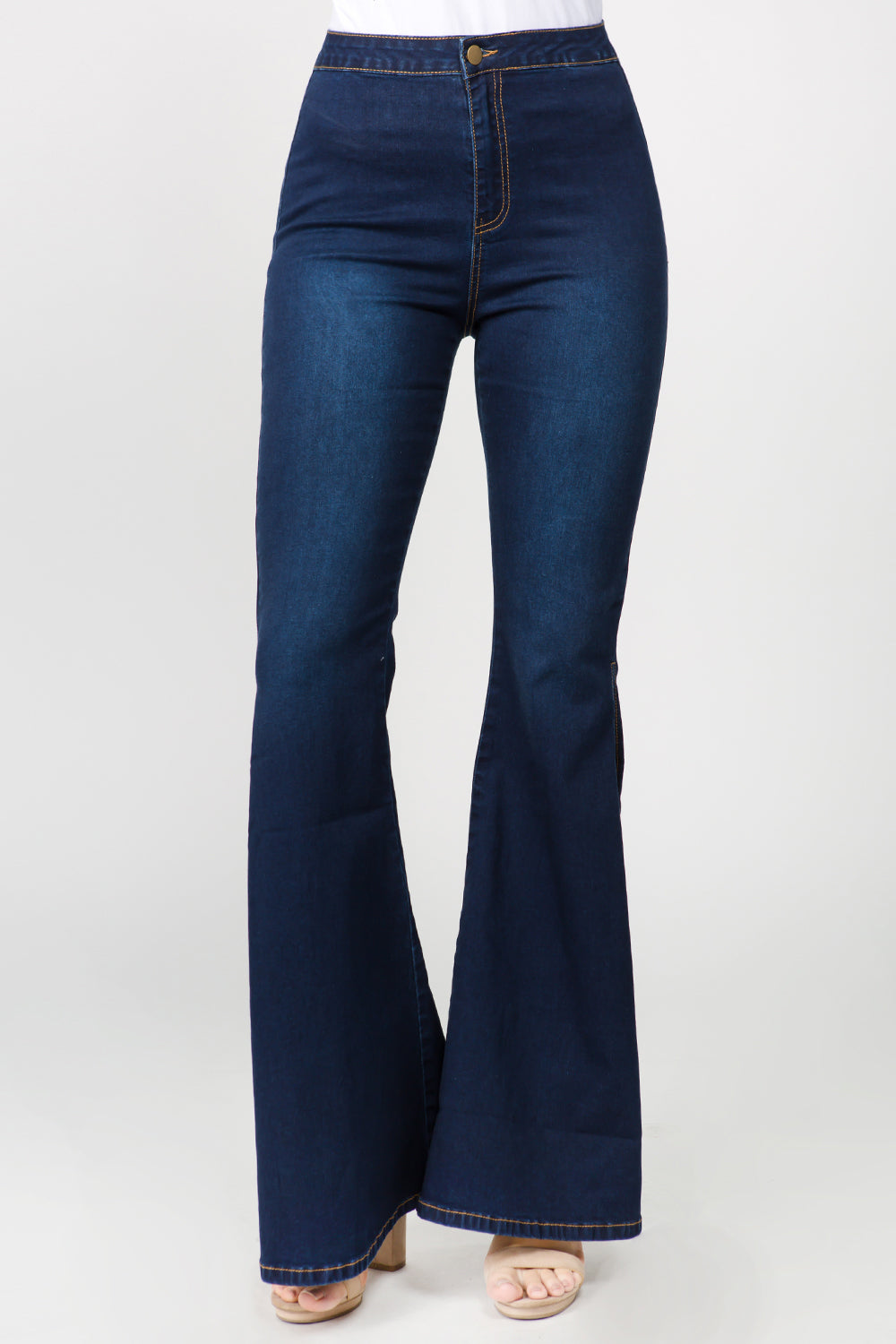 American Bazi Side Slit Flare Jeans DK Blue 7e381448-f734-4215-9ac7-97bf65ce5e29-Max Trendsi