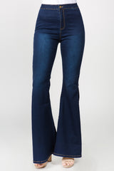 American Bazi Side Slit Flare Jeans DK Blue 7e381448-f734-4215-9ac7-97bf65ce5e29-Max Trendsi