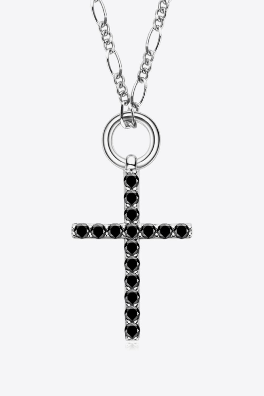 Moissanite Cross Pendant Platinum-Plated Necklace Black One Size 7f08bbc647ea4d15b1e363836c02b34a-Max Trendsi