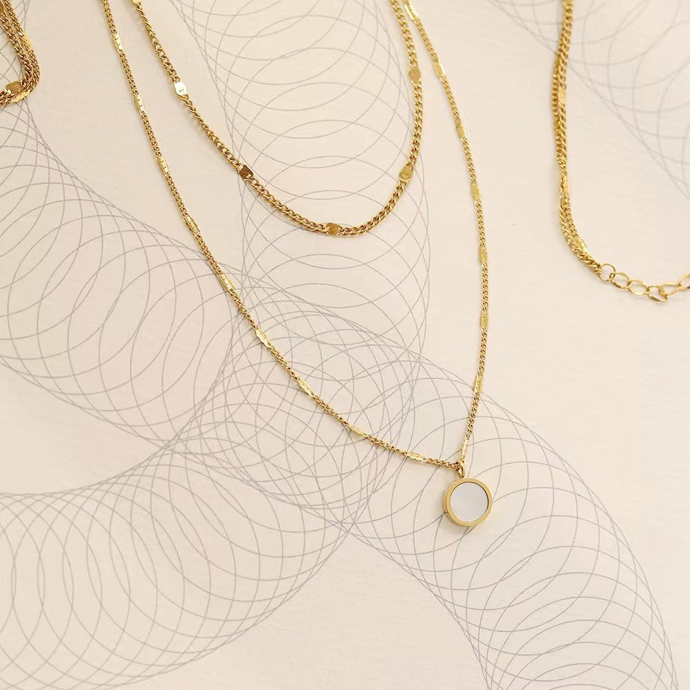 18K gold light luxury noble round inlaid gemstone double layer stacked design versatile necklace 7f0f8be5-d039-4933-8501-26a5c66cd23d Artshiney