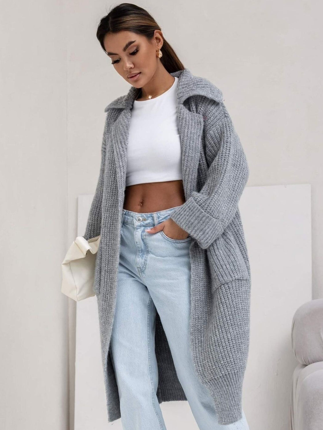 Pocketed Collared Neck Dropped Shoulder Cardigan 7f3023ae-5a08-44af-8285-20cd9ef98a6e-Max Glownestbest