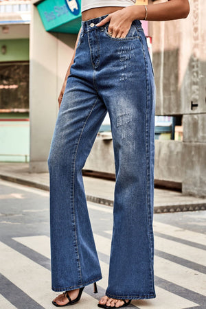 Buttoned Loose Fit Jeans with Pockets 7f4c6d0f2dff44e98f9d30cf7559277e-Max Trendsi