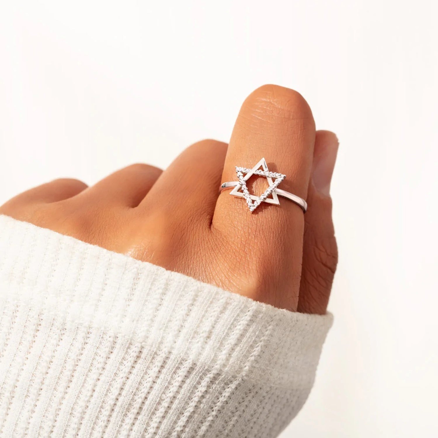925 Sterling Silver Inlaid Zircon Hexagram Ring 8021d7e1-dc87-4001-996b-12b00597a2f4-Max Trendsi