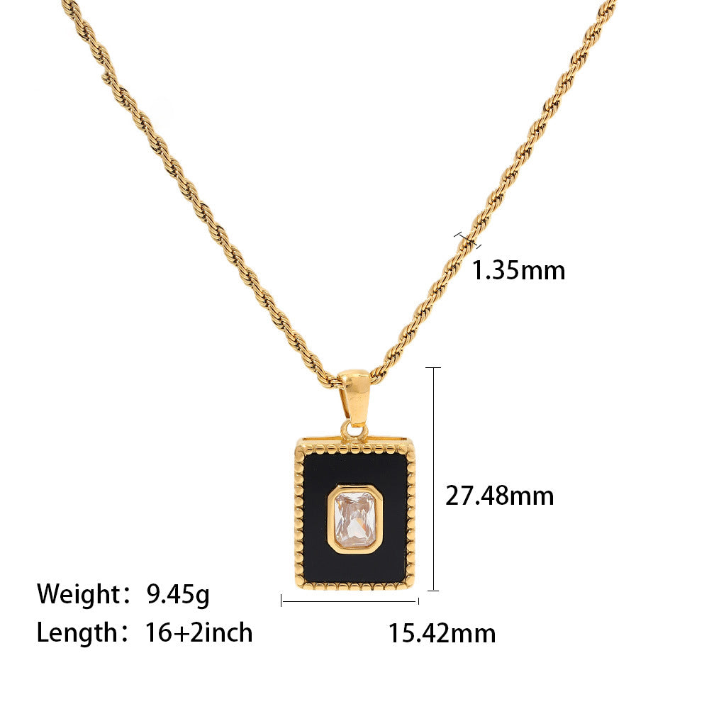 18K Gold Inlaid White Zircon Malachite Twist Chain Square Pendant Necklace 802bea82-a483-4a44-a500-29fec17b3fe0 Artshiney