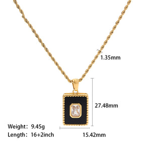 18K Gold Inlaid White Zircon Malachite Twist Chain Square Pendant Necklace 802bea82-a483-4a44-a500-29fec17b3fe0 Artshiney