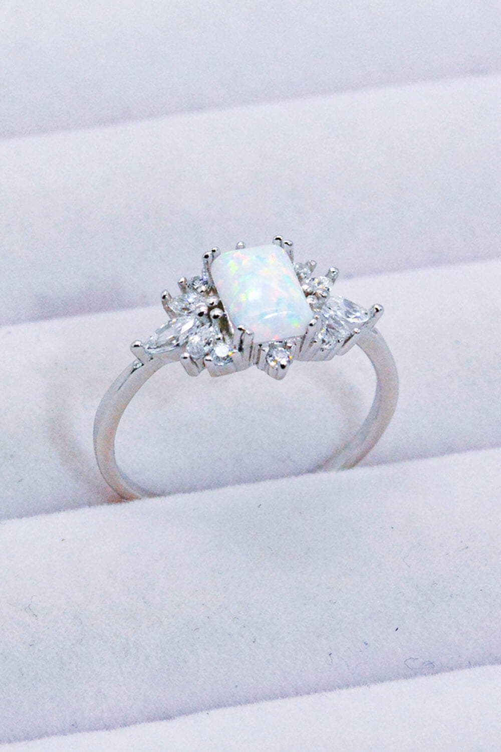 925 Sterling Silver Zircon and Opal Ring 8083816195634a48b3dec7b436421206-Max Trendsi
