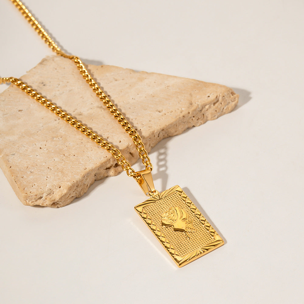 18K Gold Exquisite Fashion Rectangular Rose Tag Design Necklace 808672eb-a392-40f4-bd0c-40a055e66e0e Artshiney