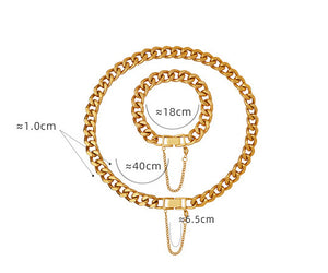 18K Gold Thick Chain Hip Hop Tassel Necklace Bracelet Set 80890020-3f91-46a0-a171-399410a8ac15 Artshiney