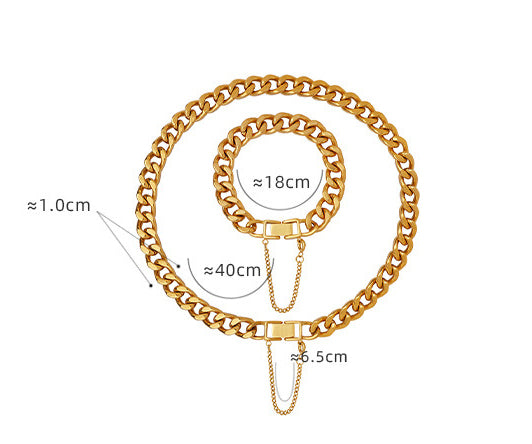 18K Gold Thick Chain Hip Hop Tassel Necklace Bracelet Set 80890020-3f91-46a0-a171-399410a8ac15 Artshiney