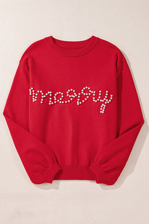 Blackish Green Pearl Beaded Merry Casual Sweater 808923f7dc10872e Glownestbest