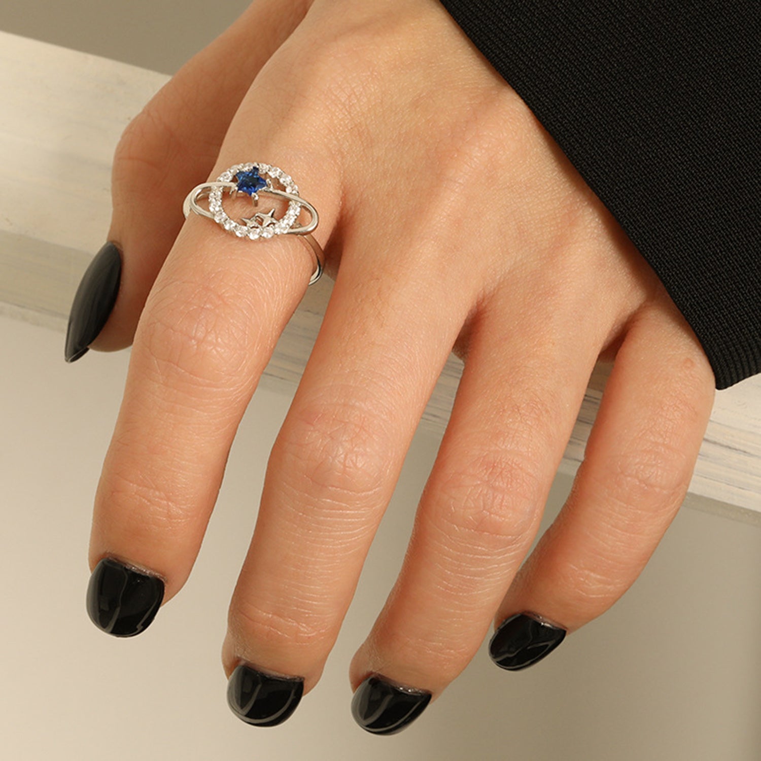 Planet Shape Inlaid Zircon 925 Sterling Silver Ring 80907d70-d54f-4d7c-8c0a-a729739f9e31-Max Trendsi