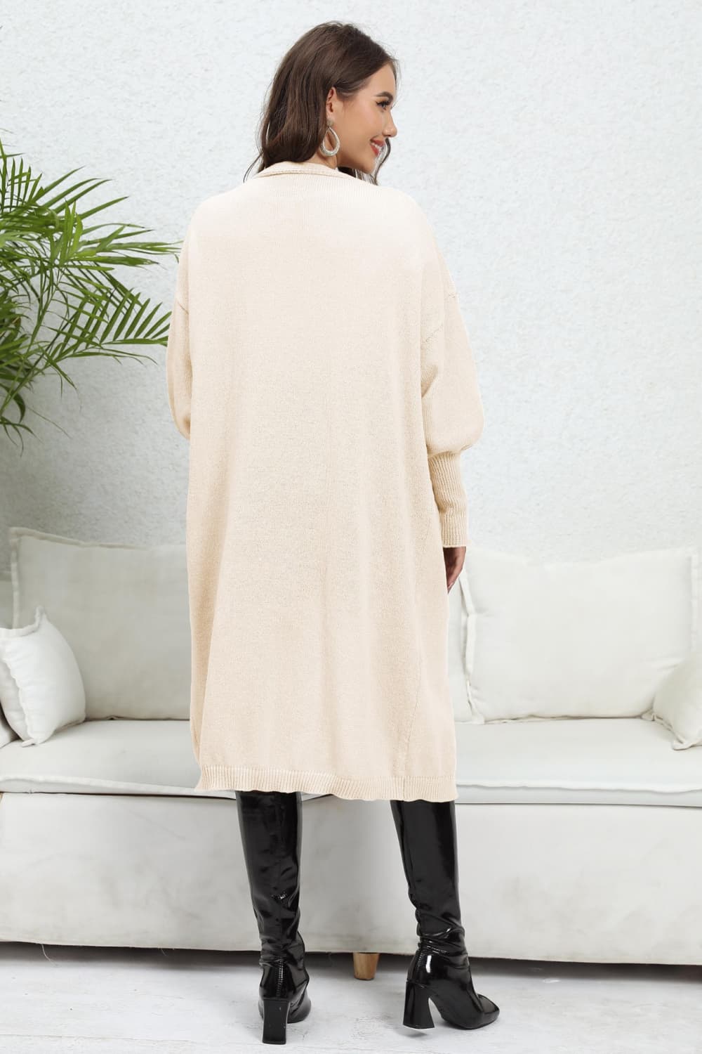 Lantern Sleeve Open Front Pocketed Cardigan 80de09e0b64244fcb519f7149deb0a69-Max Glownestbest