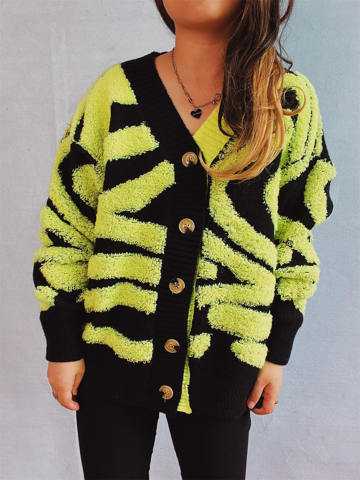 Contrast Button Up Long Sleeve Cardigan Chartreuse One Size 816598e4-b55d-4826-a254-2b6ef3a966f4-Max Glownestbest