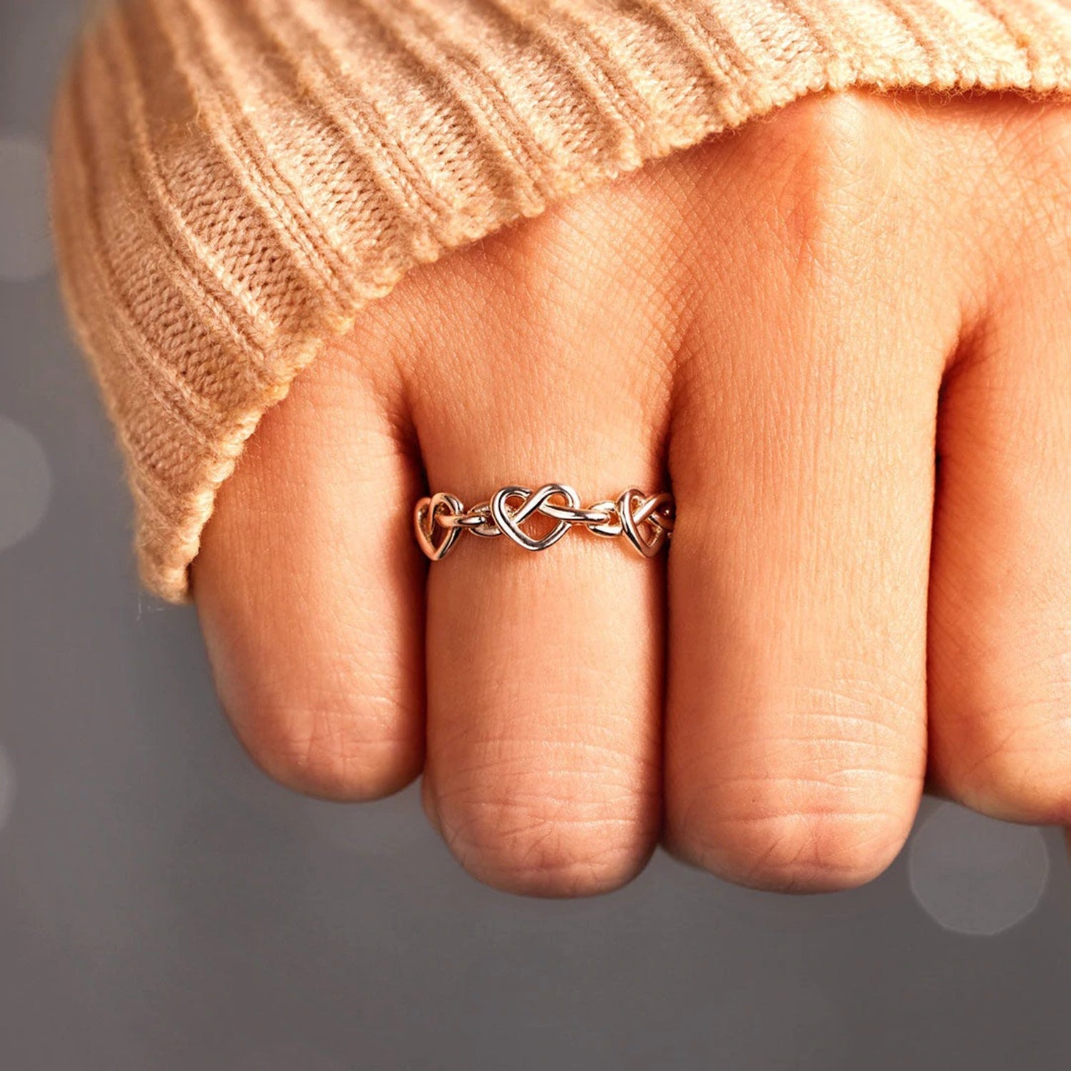 Knotted Hearts 925 Sterling Silver Open Ring 81ac7733-c47a-40b5-97a3-4316ab651a1c-Max Trendsi