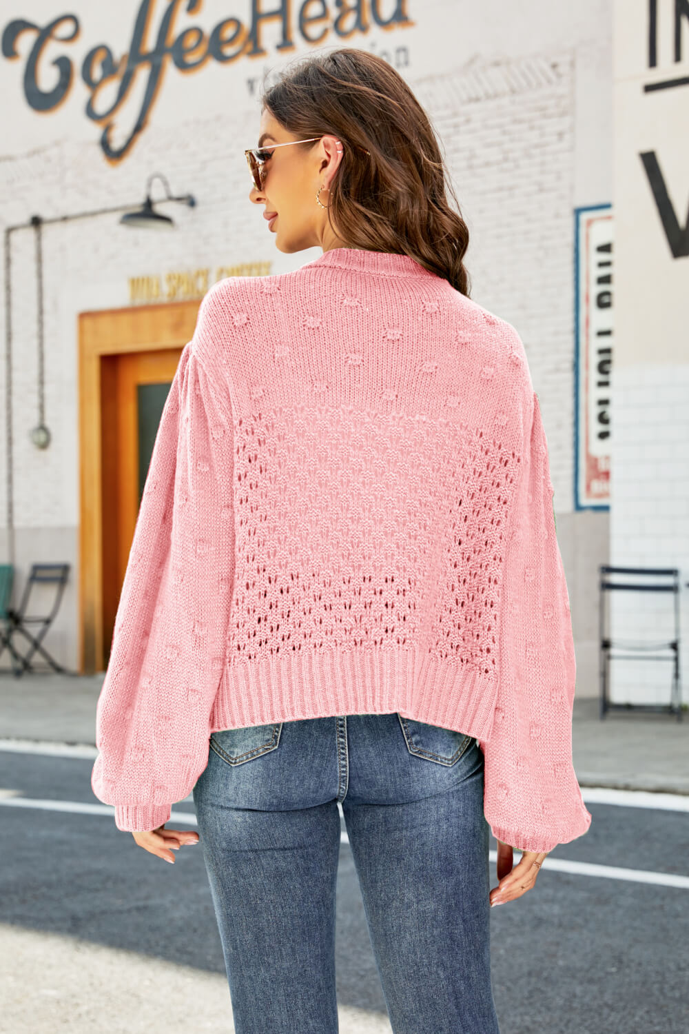 Woven Right Openwork Pompom Puff Sleeve Cardigan 81c92283b5294b4f99f729d85c74da7e-Max Glownestbest