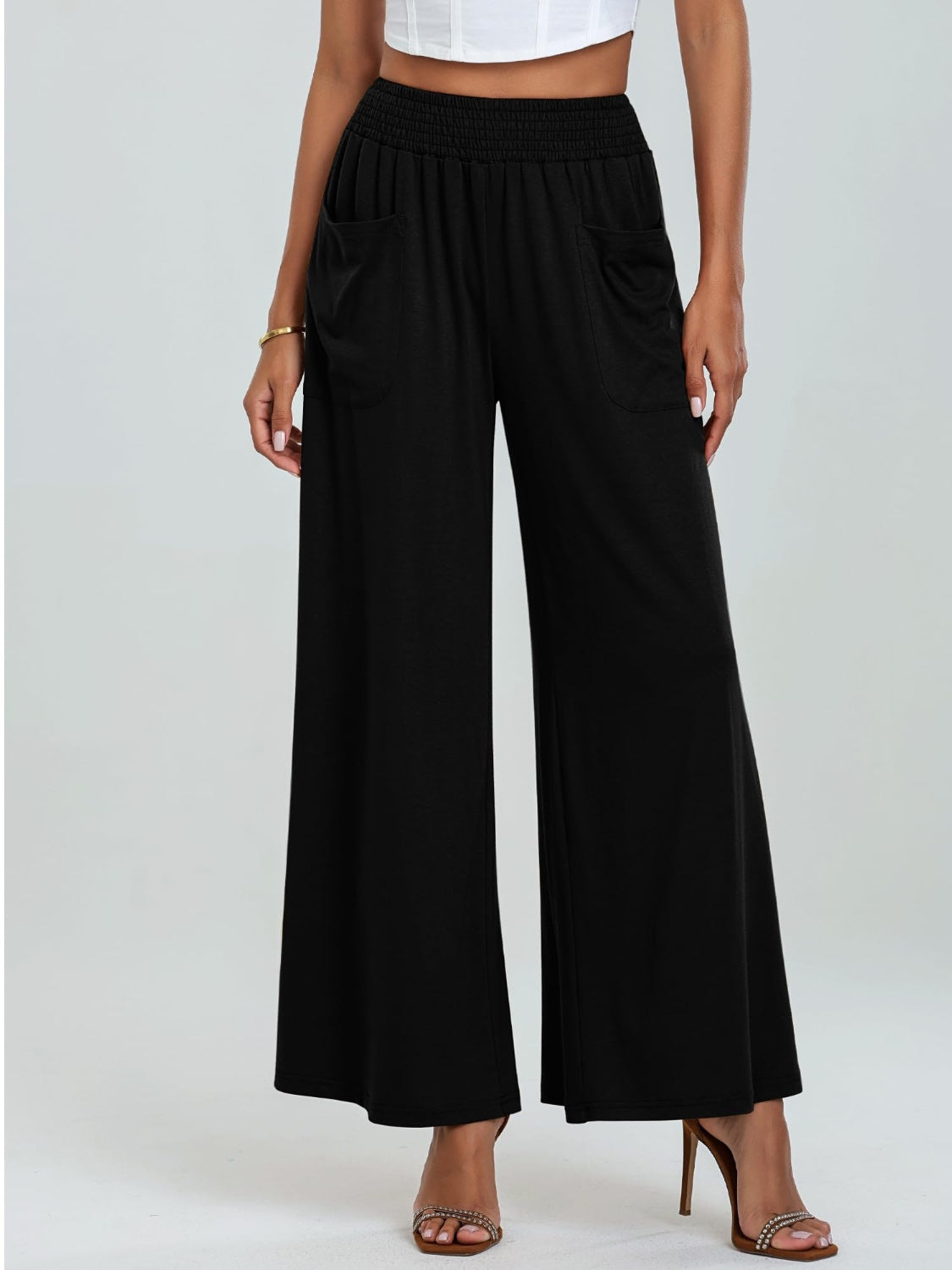 Pocketed Elastic Waist Wide Leg Pants 81dc0de2-8fd7-4472-9490-b9fef1126866-Max Trendsi
