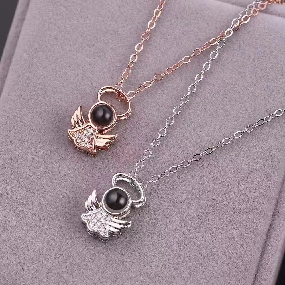 Noble and exquisite angel diamond projection necklace 81f9c4a6-3db2-4c63-bbed-c37d027a0adf Artshiney