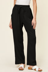 Double Take Full Size Texture Drawstring Straight Pants Black 8206f28e-07ad-47cb-8588-2dcd7538d194-Max Trendsi