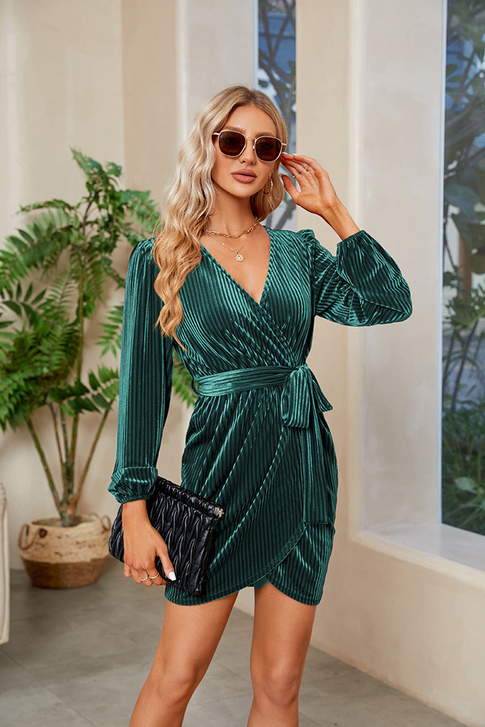 Ribbed Tie Front Mini Dress 820f6454f3174a4d963c6c6e748480b4-Max Glownestbest