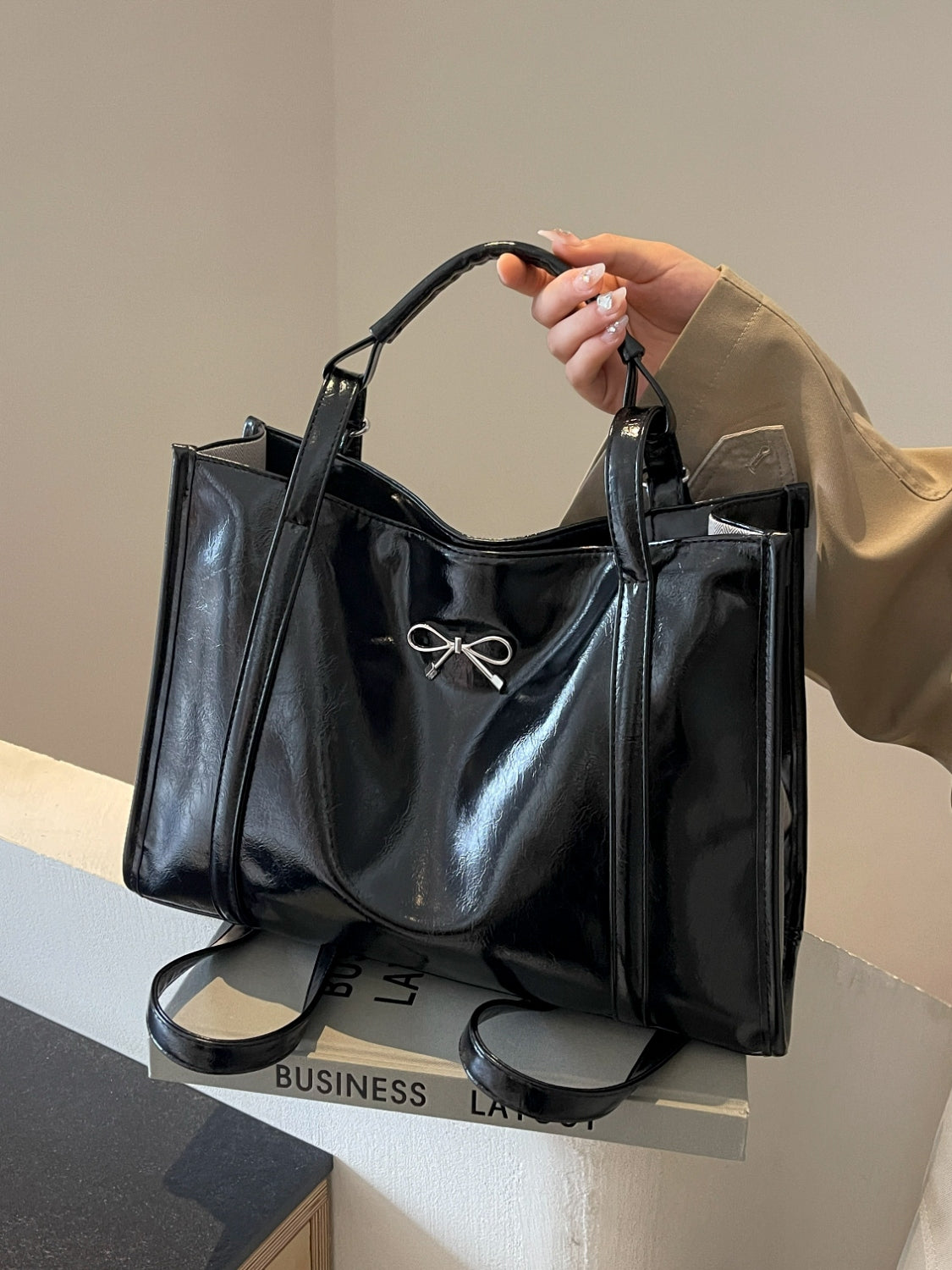 PU Leather Bow Shoulder Bag 82185d89-3b83-431f-b7d4-7cdc1dee409e-Max Trendsi