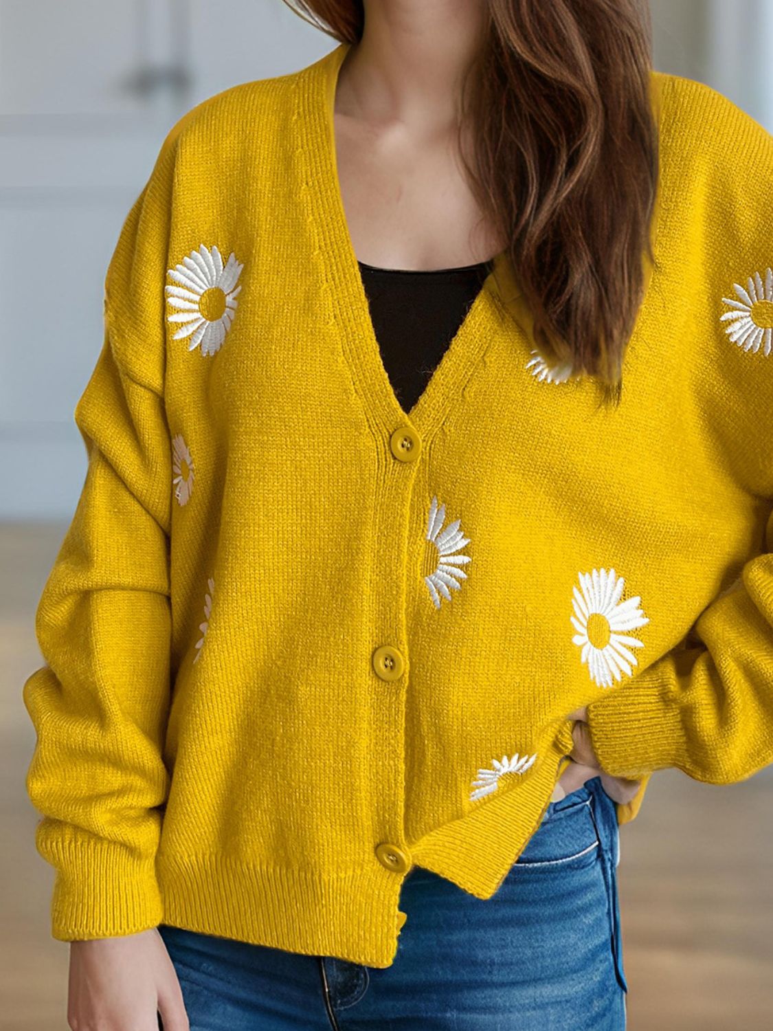 Daisy Button Up V-Neck Cardigan 822649d0-c885-4a13-b83f-ac0ecc7ba45b-Max Glownestbest