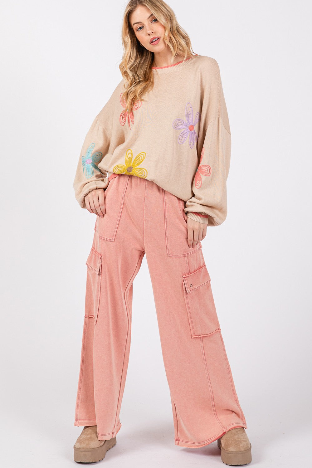 SAGE + FIG Knit Terry Mineral Wash Wide Leg Pants Rose 82aba646-cf27-4f0a-93f0-6510703ac4d6-Max Trendsi