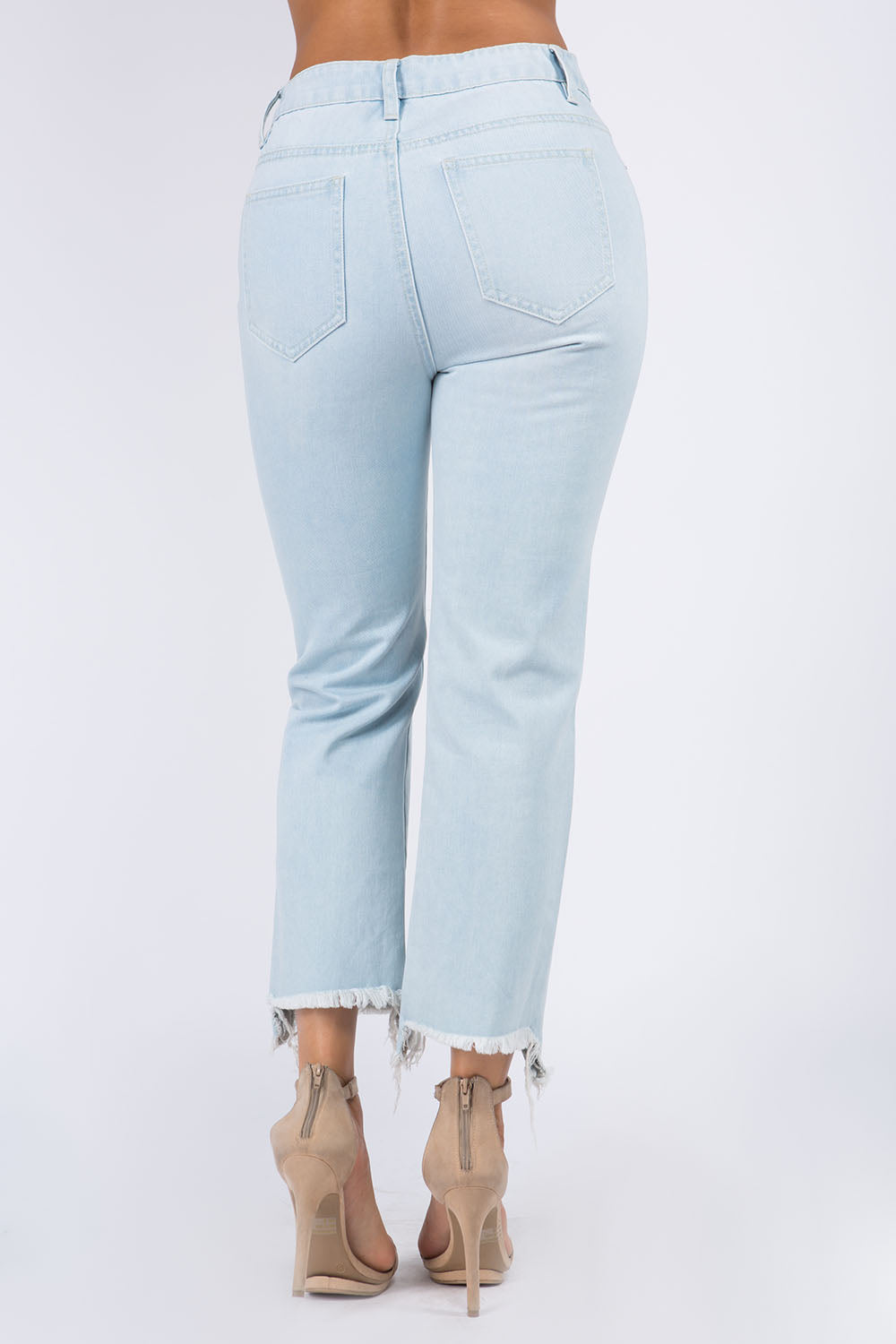 American Bazi High Waist Distressed Raw Hem Jeans 835ce9e4-7376-45de-aaec-46c999b419ad-Max Trendsi
