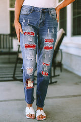 Santa Graphic Distressed Straight Jeans Medium 839673de-d368-42db-b6fc-8ceeca54bc5d-Max Trendsi