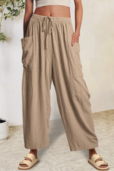 Full Size Pocketed Drawstring Wide Leg Pants Camel 843283a7-9528-49c8-be77-e268fbae8dc1-Max Trendsi