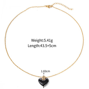 18K Gold Exquisite Personality Square Diamond and Heart Shape Ceramic Pendant Necklace Black 8476cd9d-65b7-4ddd-97a6-ef58bc26eb6c Artshiney