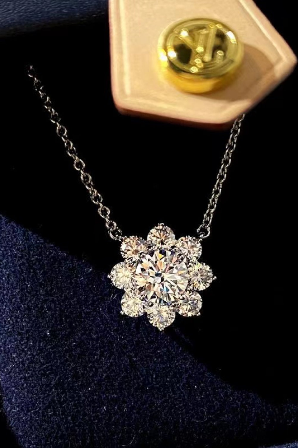 1 Carat Moissanite Floral Pendant Necklace Silver One Size 84c4c82570d242d2ae081cf3bcec193f-Max Trendsi