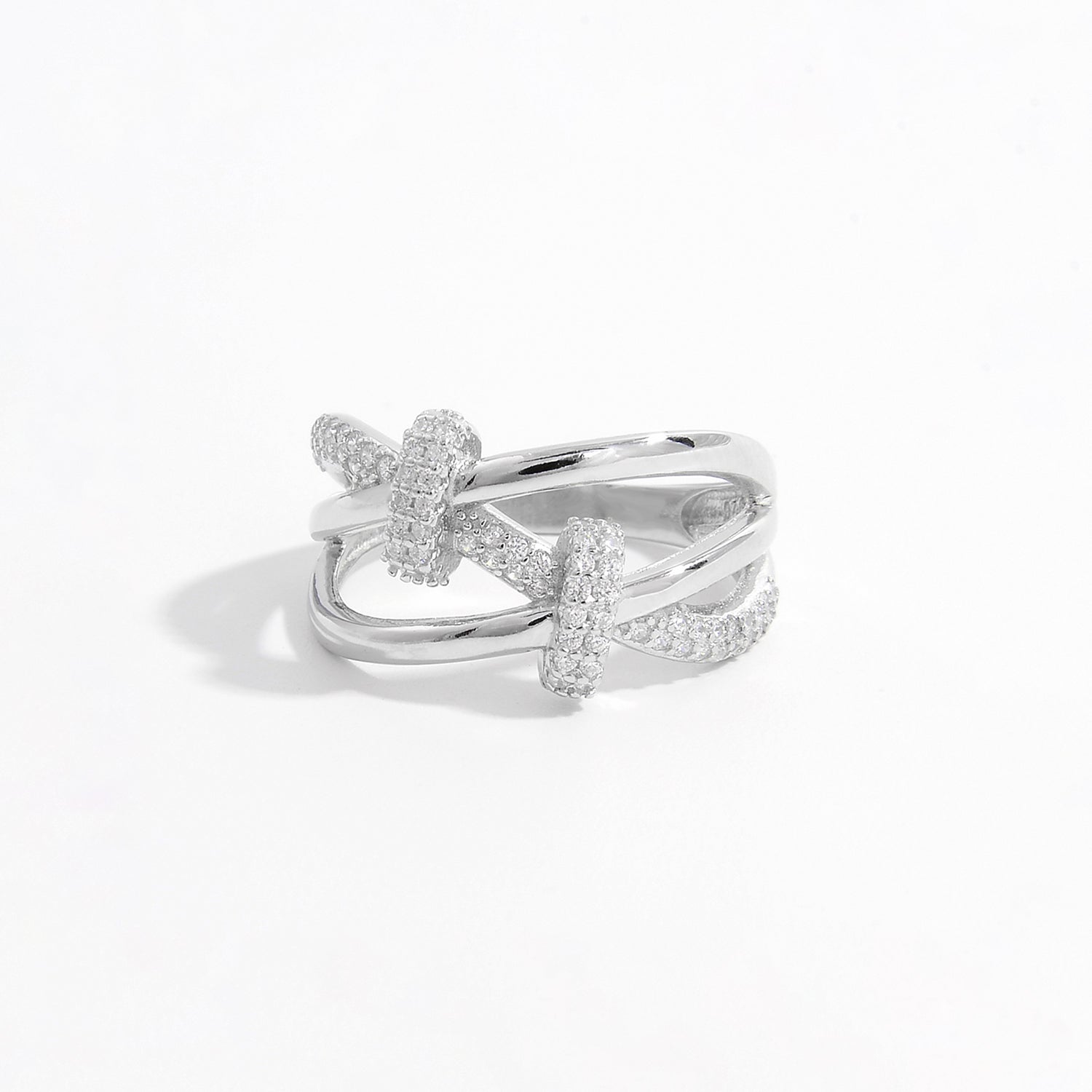 Inlaid Zircon 925 Sterling Silver Crisscross Ring Silver 84e66578-7787-4fe0-badc-c180a4b39f52-Max Trendsi