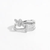 Inlaid Zircon 925 Sterling Silver Crisscross Ring Silver 84e66578-7787-4fe0-badc-c180a4b39f52-Max Trendsi