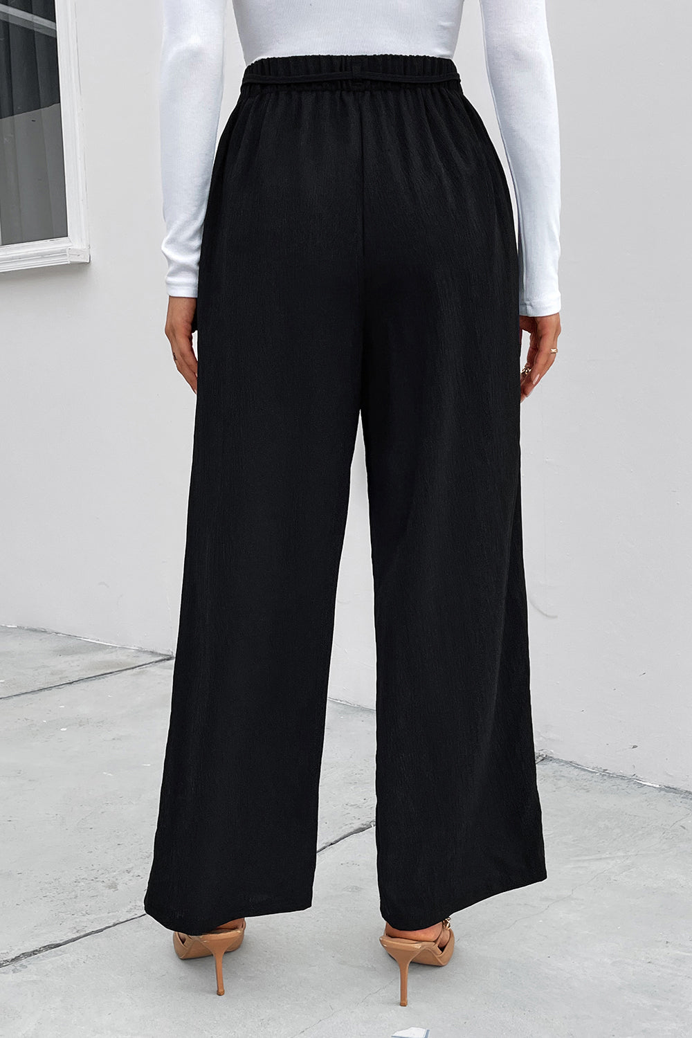 Perfee High Waist Ruched Tie Front Wide Leg Pants 84f83e15169f4ca09197d74fa5ee7a73-Max Trendsi