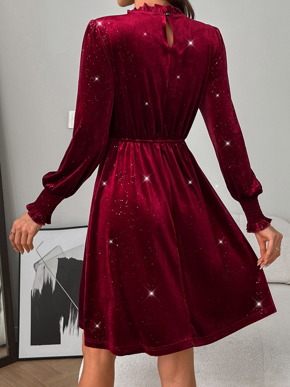 Glitter Mock Neck Long Sleeve Mini Dress 84fb15a9-6b26-4135-87d9-8fb585115d8b-Max Glownestbest