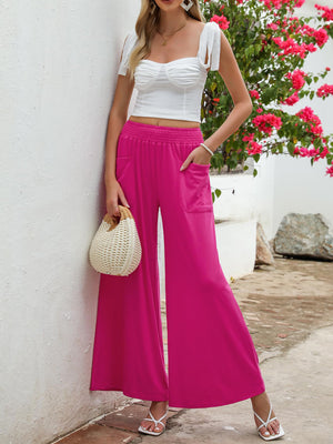 Pocketed Elastic Waist Wide Leg Pants 8547331f-8ec7-4127-8275-d7fe866bf389-Max Trendsi