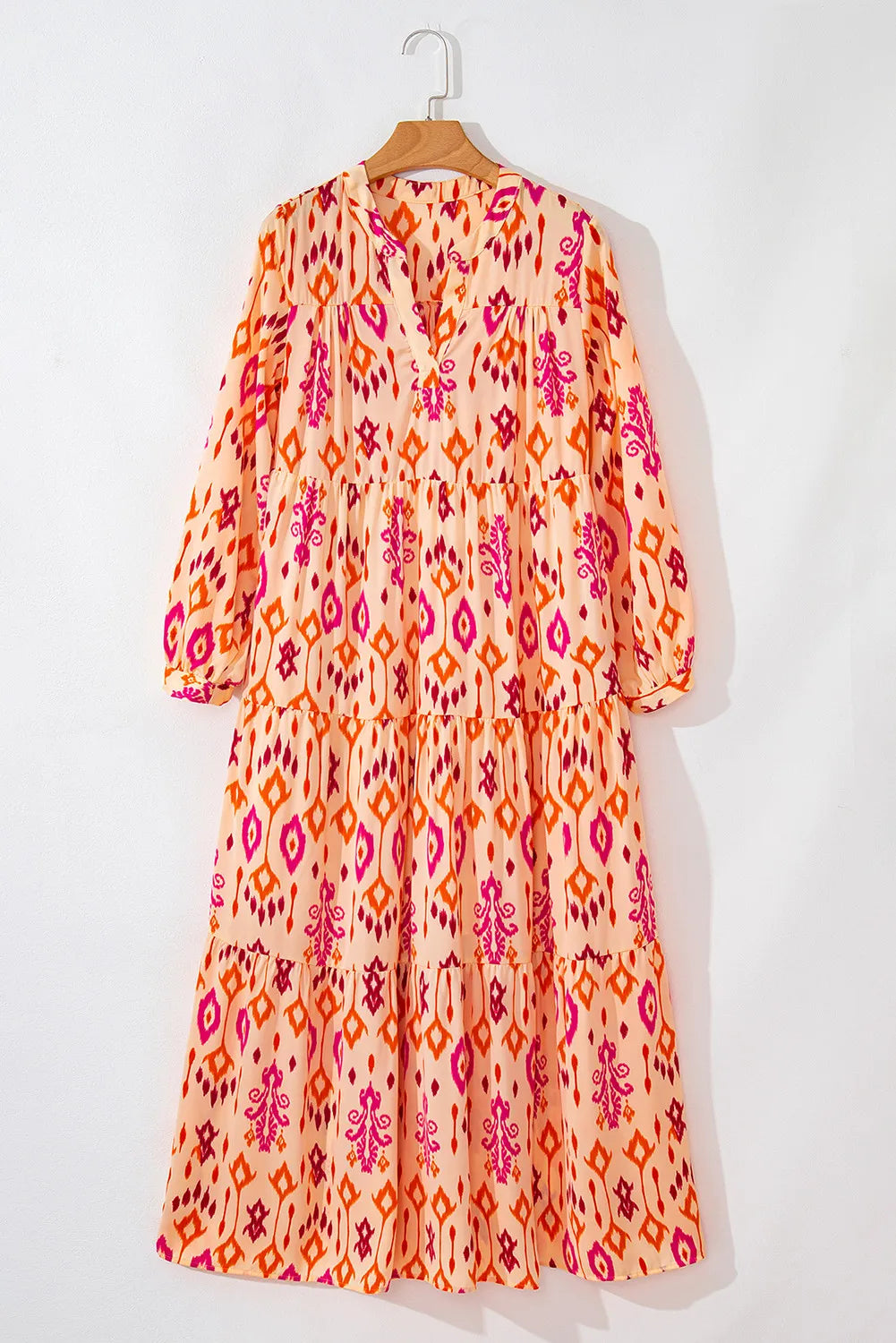 Tiered Printed Notched Long Sleeve Midi Dress 857124ba-aa77-44d6-b8ee-746b973a79c6-Max Glownestbest