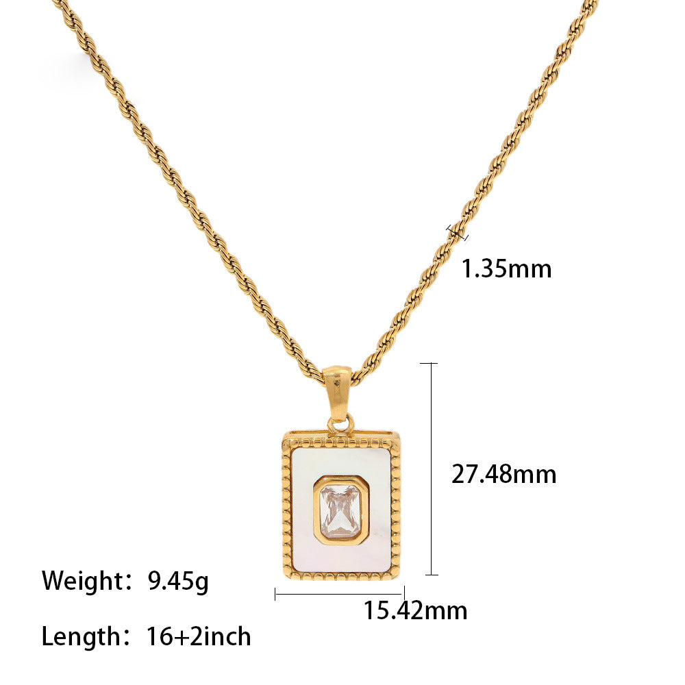 18K Gold Inlaid White Zircon Malachite Twist Chain Square Pendant Necklace Pink 85c1e3ec-2435-45ba-858e-bfb79fcdadc7 Artshiney
