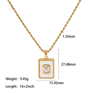 18K Gold Inlaid White Zircon Malachite Twist Chain Square Pendant Necklace Pink 85c1e3ec-2435-45ba-858e-bfb79fcdadc7 Artshiney