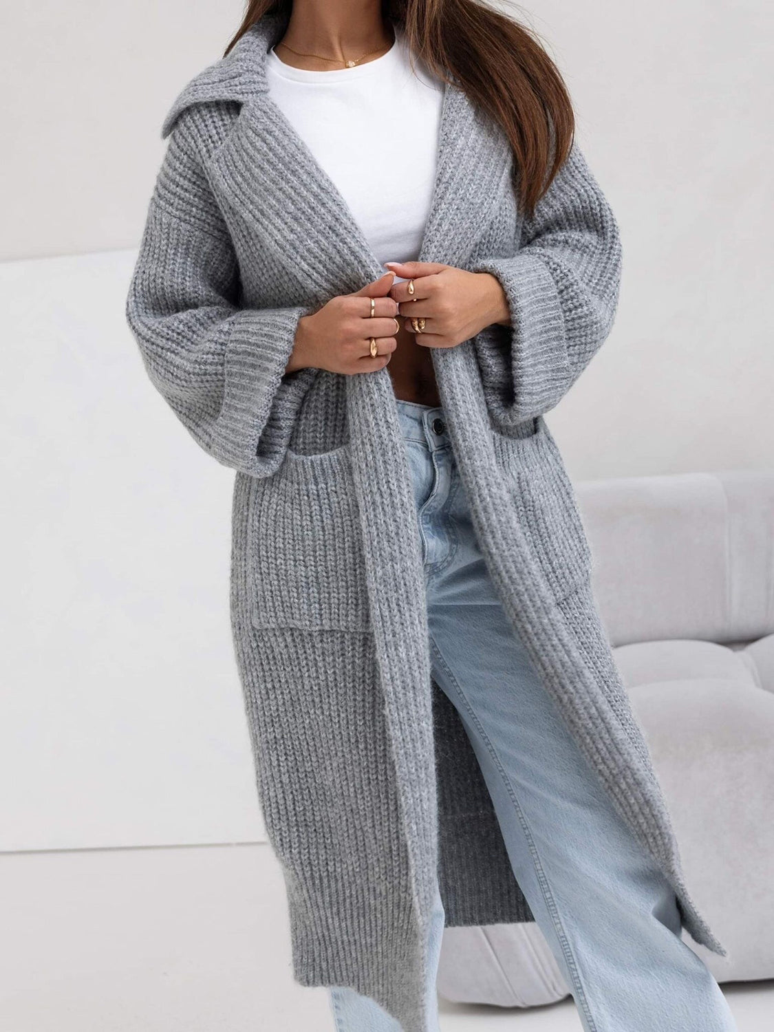 Pocketed Collared Neck Dropped Shoulder Cardigan Gray One Size 85f64a1e-15f9-459d-99c1-1b6cbed8a896-Max Glownestbest