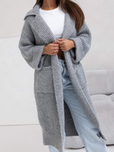 Pocketed Collared Neck Dropped Shoulder Cardigan Gray One Size 85f64a1e-15f9-459d-99c1-1b6cbed8a896-Max Glownestbest