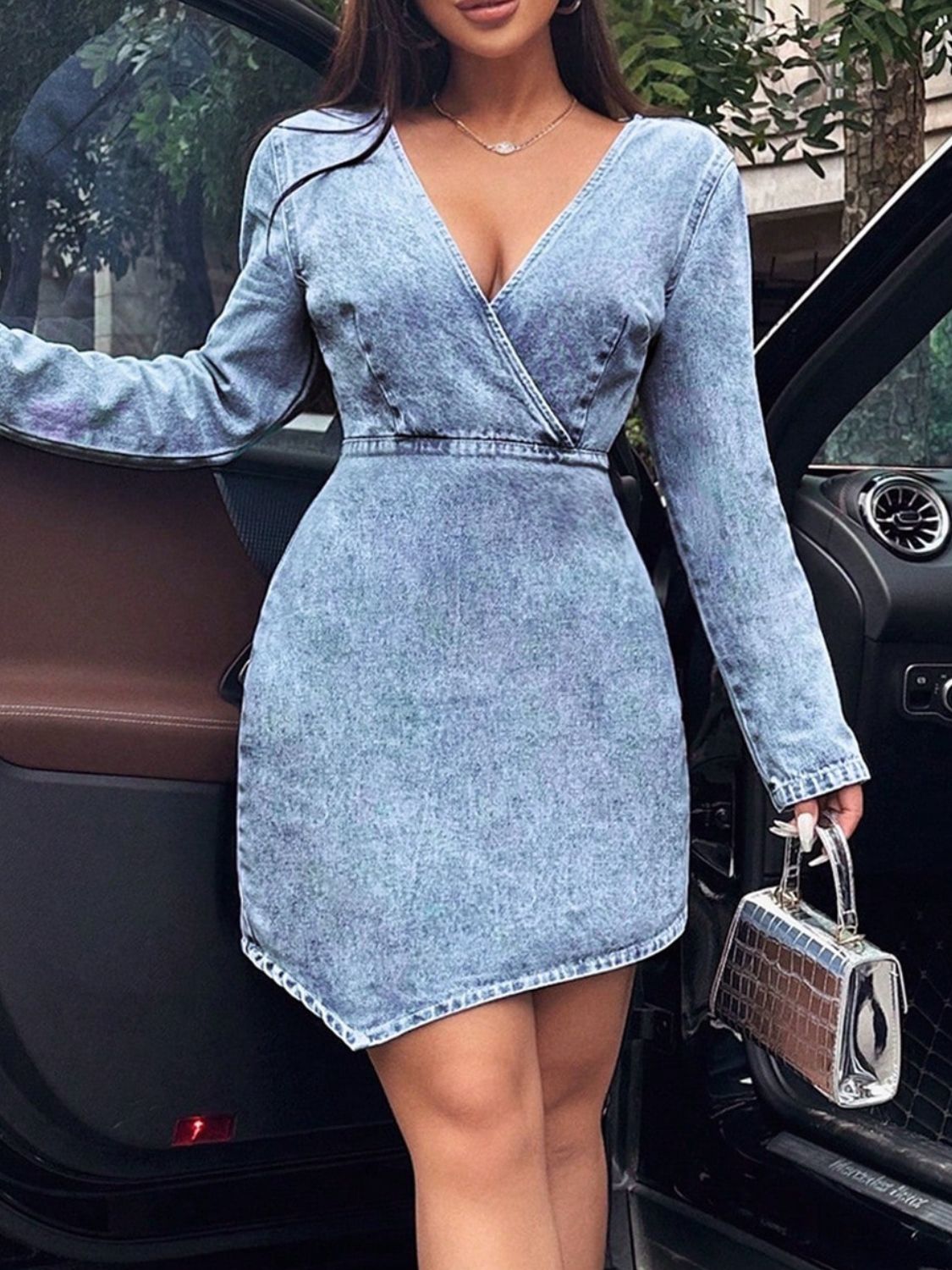 Surplice Long Sleeve Denim Dress Light 85f95c6d-2410-49c9-b669-e0a262c03e5e-Max Glownestbest