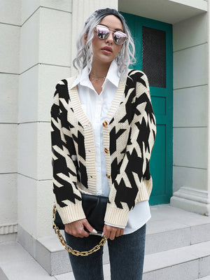 Houndstooth Button Down Cardigan 862dd7b14eff4e6989aee6d9146a99b2-Max Glownestbest